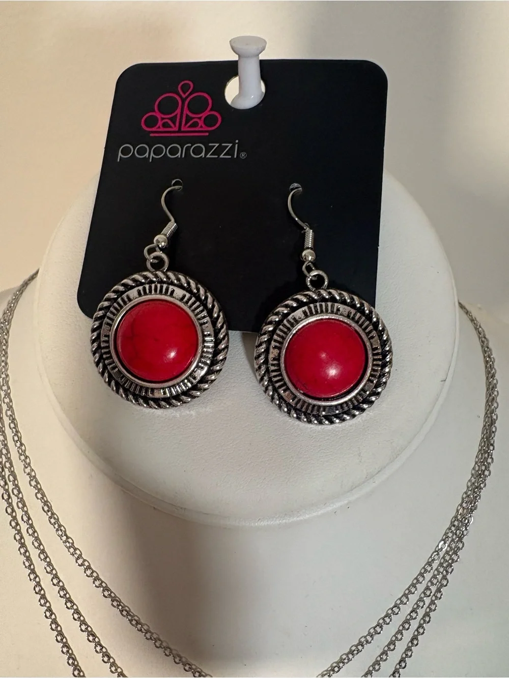 paparazzi Silver-Tone Layered Necklace, Earrings & Ring Set with Red Stones